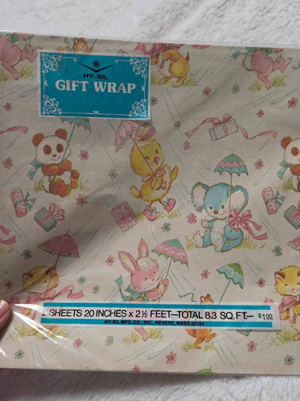 Vintage Hy-Sil Gift Wrap New Old Stock 1960s Baby Animals Pastel Wrapping Paper